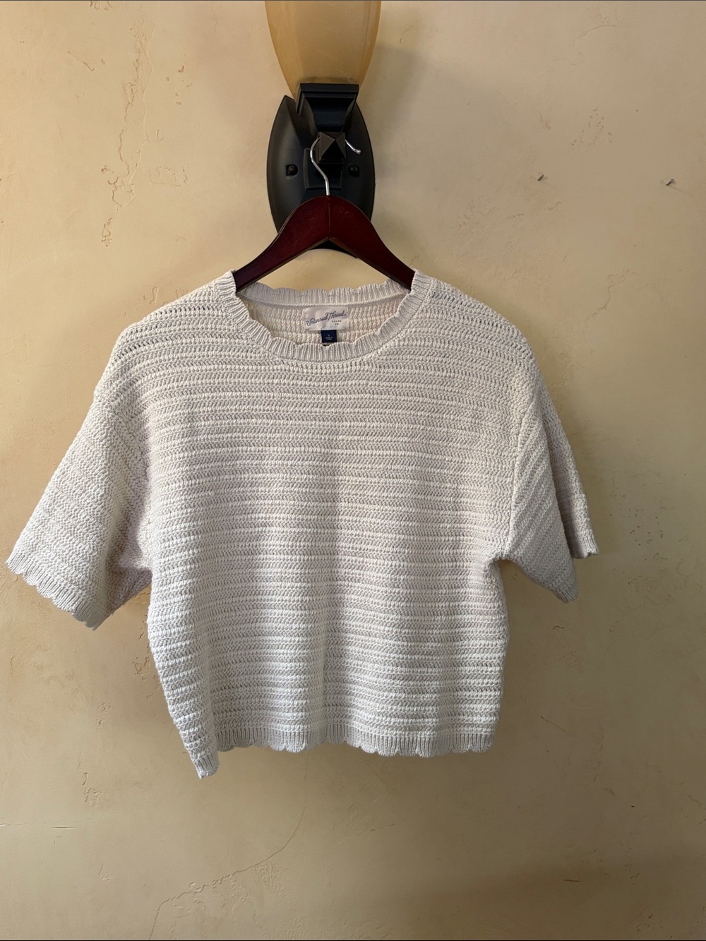 Sz S Universal Thread Ivory Cropped Knit Short-Sleeve Sweater